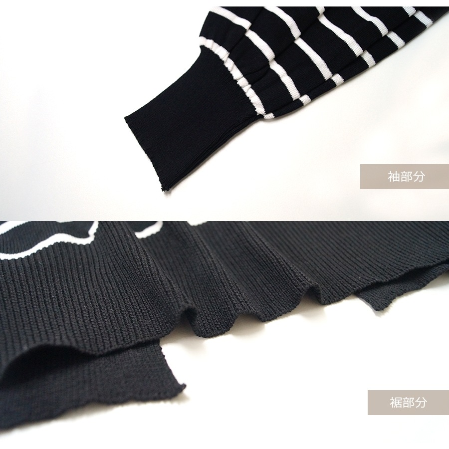 ニット バックボタン ショート丈 長袖 ボーダー 韓国ファッション 韓国 トップス 秋服 カジュアル 大人 プチプラ 春 秋 新作 ブラック 黒 ホワイト 白 ピンク ベージュ ネイビー 紺 ブラウン 茶 フリーサイズ JOCOSA 7043