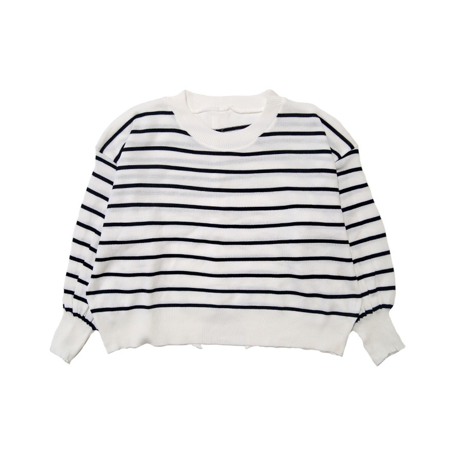 ニット バックボタン ショート丈 長袖 ボーダー 韓国ファッション 韓国 トップス 秋服 カジュアル 大人 プチプラ 春 秋 新作 ブラック 黒 ホワイト 白 ピンク ベージュ ネイビー 紺 ブラウン 茶 フリーサイズ JOCOSA 7043