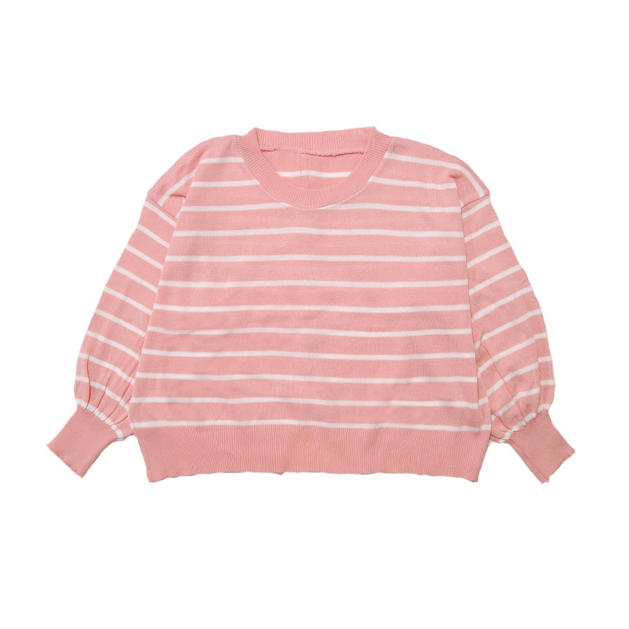 ニット バックボタン ショート丈 長袖 ボーダー 韓国ファッション 韓国 トップス 秋服 カジュアル 大人 プチプラ 春 秋 新作 ブラック 黒 ホワイト 白 ピンク ベージュ ネイビー 紺 ブラウン 茶 フリーサイズ JOCOSA 7043