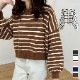 ニット バックボタン ショート丈 長袖 ボーダー 韓国ファッション 韓国 トップス 秋服 カジュアル 大人 プチプラ 春 秋 新作 ブラック 黒 ホワイト 白 ピンク ベージュ ネイビー 紺 ブラウン 茶 フリーサイズ JOCOSA 7043