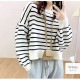 ニット バックボタン ショート丈 長袖 ボーダー 韓国ファッション 韓国 トップス 秋服 カジュアル 大人 プチプラ 春 秋 新作 ブラック 黒 ホワイト 白 ピンク ベージュ ネイビー 紺 ブラウン 茶 フリーサイズ JOCOSA 7043