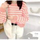 ニット バックボタン ショート丈 長袖 ボーダー 韓国ファッション 韓国 トップス 秋服 カジュアル 大人 プチプラ 春 秋 新作 ブラック 黒 ホワイト 白 ピンク ベージュ ネイビー 紺 ブラウン 茶 フリーサイズ JOCOSA 7043