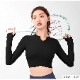スポーツウェア トップス 長袖 指穴 ショート丈 キーネック フィットネス ヨガ レディース 無地 シンプル ライン 韓国ファッション 大人 かわいい おしゃれ シンプル ジム 春 夏 秋 ブラック ピンク グレー ブルー ネイビー パープル S M L JOCOSA 8757