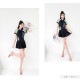 水着 ワンピース ロゴ ショート丈 半袖 体型カバー フリルスカート ファスナー パッド付き オールインワン レディース 春 夏 新作 ブラック グリーン M L XL JOCOSA 9816