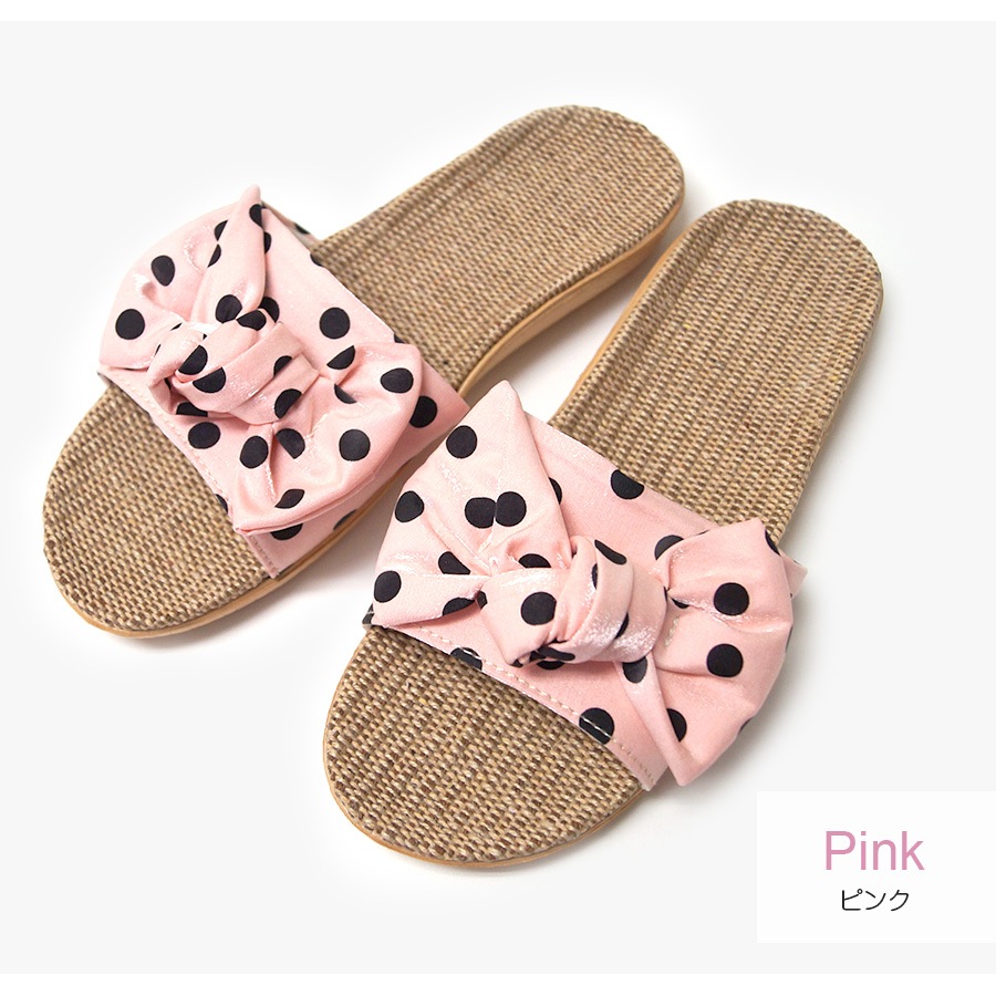 サンダル ルームシューズ スリッパ リボン 室内履き 麻 リネン ぺたんこ かわいい 歩きやすい 疲れにくい 涼しい おしゃれ レディース 春夏秋冬 新作 ベージュ ブラック ピンク グリーン S M L JOCOSA 9001 送料無料 即納