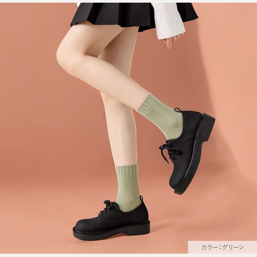 レディース ソックス 靴下 リブ ロゴ刺繍 ウール ワンポイント シンプル クルー丈 かわいい カジュアル 合わせやすい 定番 くつ下 普段使い デイリー おしゃれ 黒 JOCOSA 9471