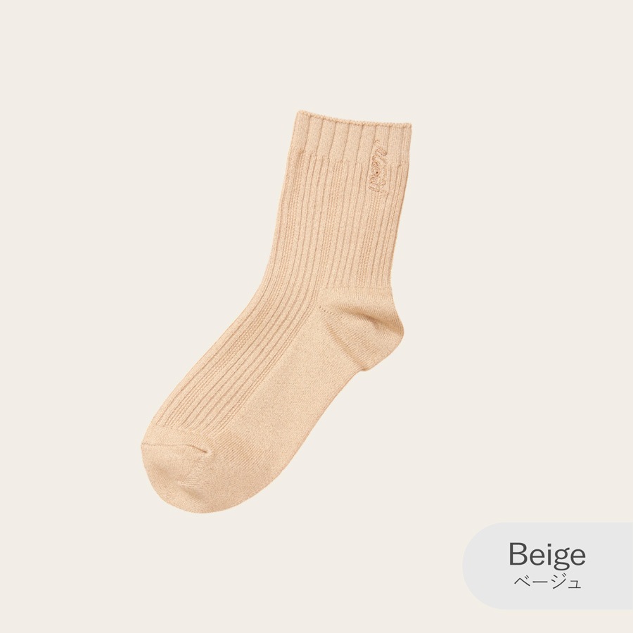 レディース ソックス 靴下 リブ ロゴ刺繍 ウール ワンポイント シンプル クルー丈 かわいい カジュアル 合わせやすい 定番 くつ下 普段使い デイリー おしゃれ 黒 JOCOSA 9471