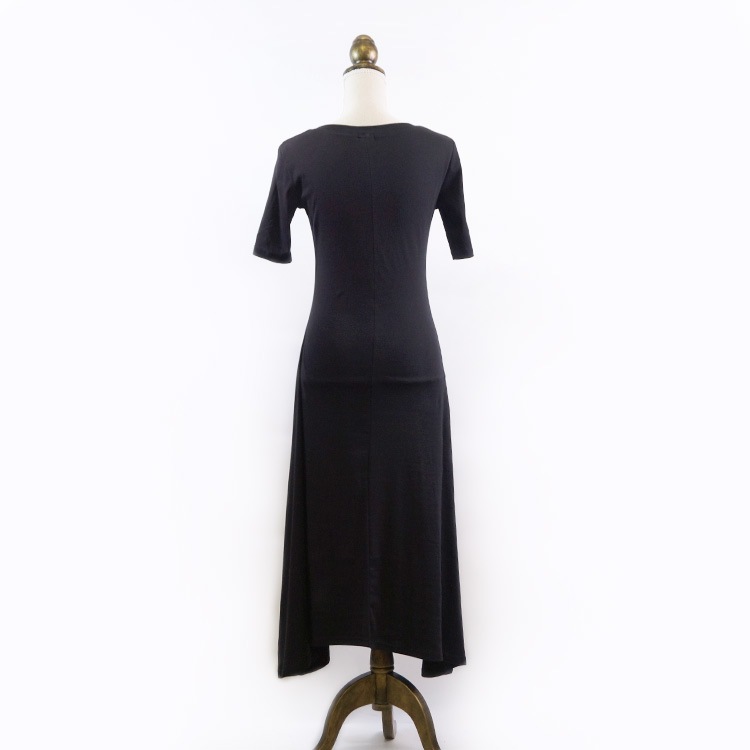 ワンピース レディース 春夏秋冬 半袖 ロング丈 前ボタン 膝下丈 フレア 裾ヘムライン シンプル 無地 カジュアル おしゃれ ルームウェア ブラック 黒 ネイビー JOCOSA 8273 送料無料 即納