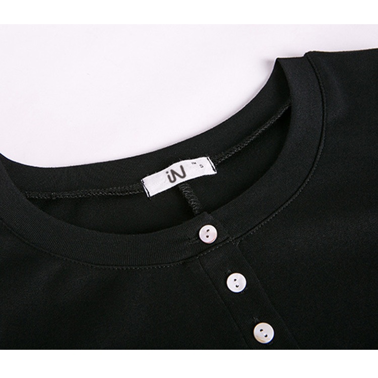 ワンピース レディース 春夏秋冬 半袖 ロング丈 前ボタン 膝下丈 フレア 裾ヘムライン シンプル 無地 カジュアル おしゃれ ルームウェア ブラック 黒 ネイビー JOCOSA 8273 送料無料 即納