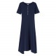 ワンピース レディース 春夏秋冬 半袖 ロング丈 前ボタン 膝下丈 フレア 裾ヘムライン シンプル 無地 カジュアル おしゃれ ルームウェア ブラック 黒 ネイビー JOCOSA 8273 送料無料 即納