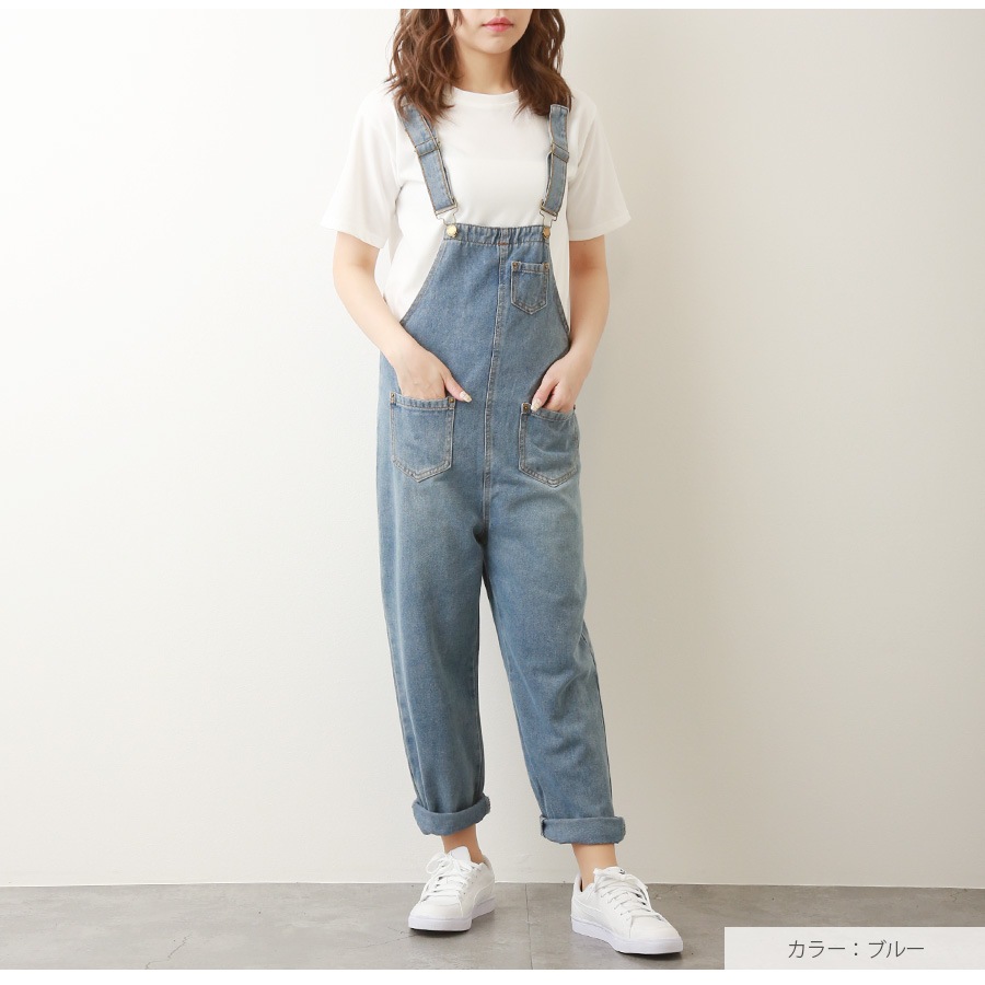 デニム オーバーオール サロペット ボトムス 韓国ファッション レディース 新作 春 夏 秋 ブルー S M L XL JOCOSA 9133