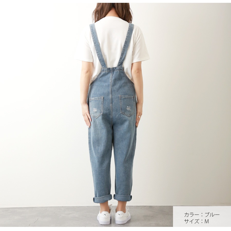 デニム オーバーオール サロペット ボトムス 韓国ファッション レディース 新作 春 夏 秋 ブルー S M L XL JOCOSA 9133