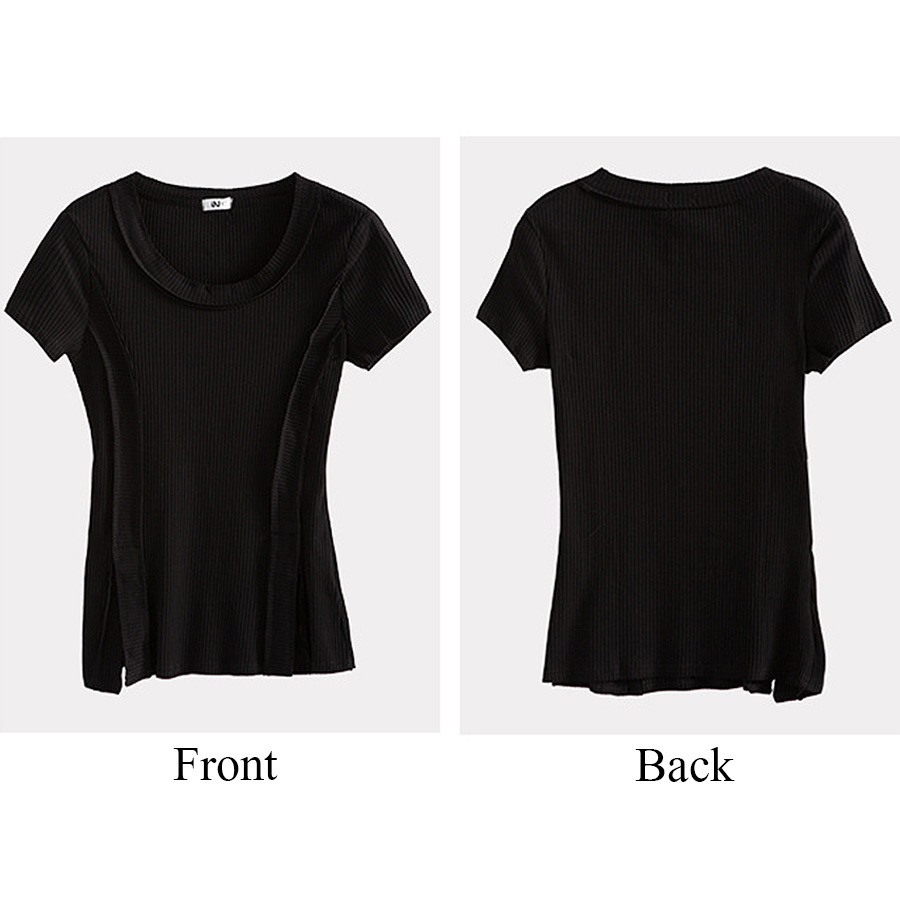 トップス レディース 半袖 春 夏 リブ Tシャツ カットソー スリット タイト 薄手 カジュアル ブラック ホワイト 黒 白 JOCOSA 8956 送料無料 即納