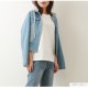デニムジャケット ショート丈 アウター Gジャン フード付き 長袖 シンプル 春 秋 韓国ファッション レディース ブルー ネイビー S M L JOCOSA 9302