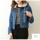 デニムジャケット ショート丈 アウター Gジャン フード付き 長袖 シンプル 春 秋 韓国ファッション レディース ブルー ネイビー S M L JOCOSA 9302
