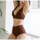 水着 ビキニ ハイウエスト 上下2点セット 体型カバー パッド付き セパレート 大人 シンプル おしゃれ レディース 夏 ブラック ブラウン M L XL JOCOSA 9819