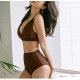 水着 ビキニ ハイウエスト 上下2点セット 体型カバー パッド付き セパレート 大人 シンプル おしゃれ レディース 夏 ブラック ブラウン M L XL JOCOSA 9819