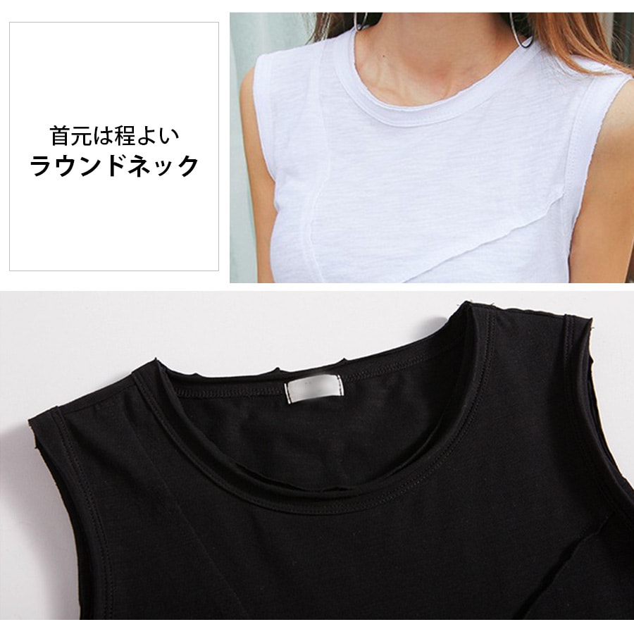 トップス レディース タンクトップ ノースリーブ スリット 切りっ