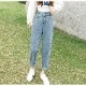 デニムパンツ ハイウエスト テーパード 飾り ボタン ハイライズ デニム ロング丈 スリム ストレート ジーパン ジーンズ ポケット カジュアル シンプル 無地 ストリート 韓国ファッション レディース 新作 春 夏 秋 冬 ブルー S M L XL JOCOSA 9109