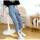 デニムパンツ ハイウエスト テーパード 飾り ボタン ハイライズ デニム ロング丈 スリム ストレート ジーパン ジーンズ ポケット カジュアル シンプル 無地 ストリート 韓国ファッション レディース 新作 春 夏 秋 冬 ブルー S M L XL JOCOSA 9109