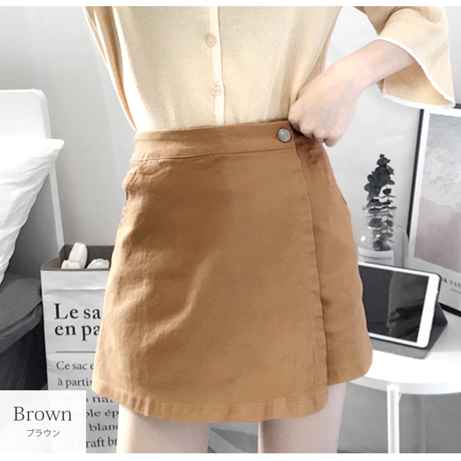 ショートパンツ キュロット ハイウエスト 無地 ミニ 春 夏 ベーシック 韓国ファッション 大人 レディース ブラック ホワイト ブラウン アイボリー S M L XL JOCOSA 9132