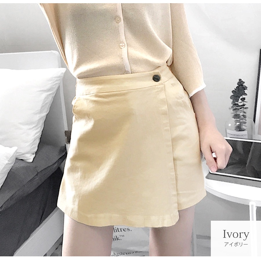 ショートパンツ キュロット ハイウエスト 無地 ミニ 春 夏 ベーシック 韓国ファッション 大人 レディース ブラック ホワイト ブラウン アイボリー S M L XL JOCOSA 9132