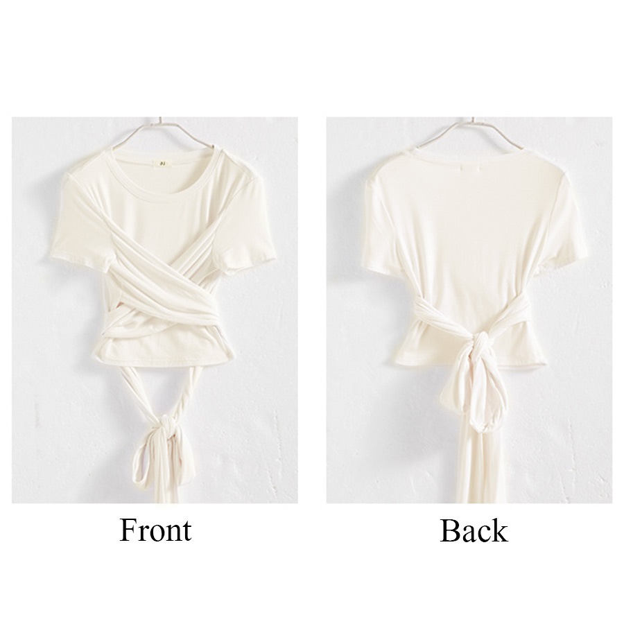 Ｔシャツ レディース 半袖 リボン フロントクロス へそ出し 2WAY ショート丈 春 夏 トップス 無地 綿 セクシー コットンカットソー 薄手 カジュアル ブラック ホワイト 黒 白 JOCOSA 8963 送料無料 即納