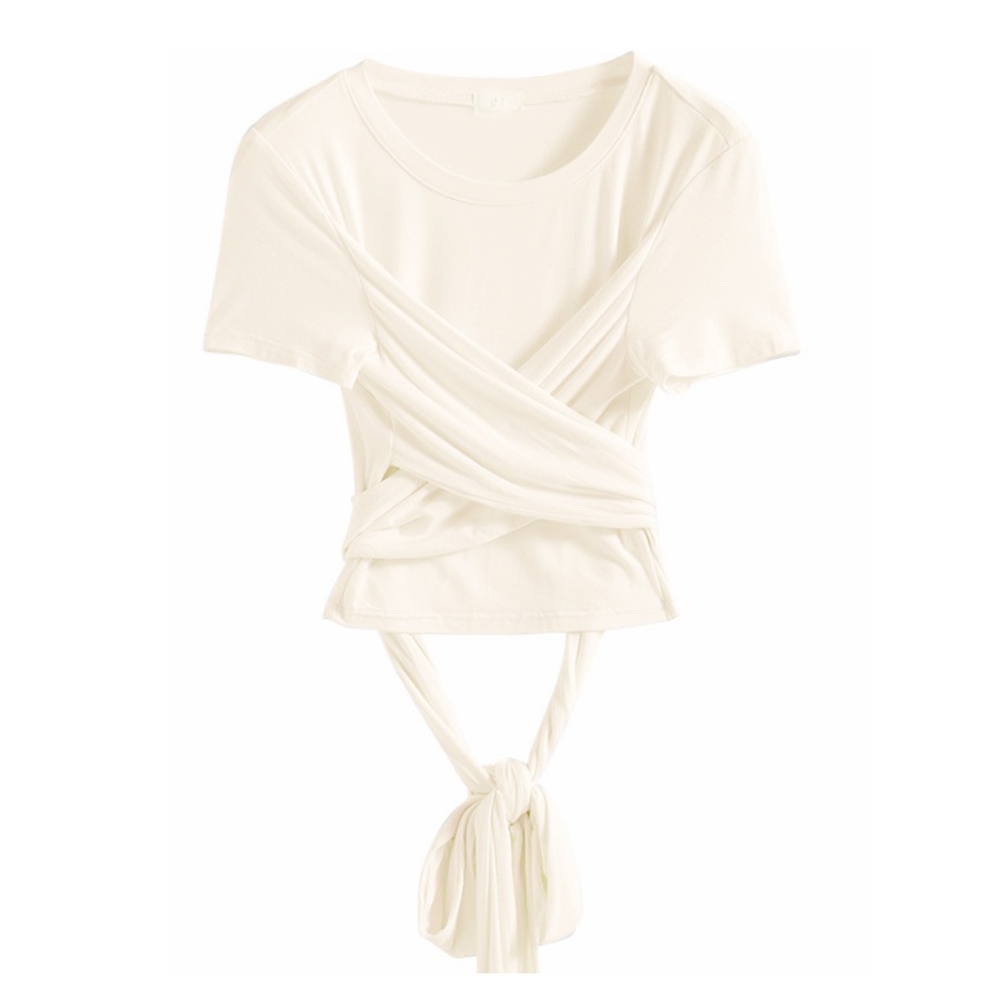 Ｔシャツ レディース 半袖 リボン フロントクロス へそ出し 2WAY ショート丈 春 夏 トップス 無地 綿 セクシー コットンカットソー 薄手 カジュアル ブラック ホワイト 黒 白 JOCOSA 8963 送料無料 即納