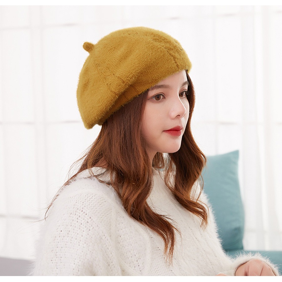 ベレー帽 レディース 帽子 ニット ふわふわ シンプル ロゴ 秋 冬 おしゃれ 可愛い 韓国 韓流 グレー ブラック 黒 アイボリーマスタード ピンク ブラウン 茶 ネイビー 紺 JOCOSA 8483 即納 送料無料