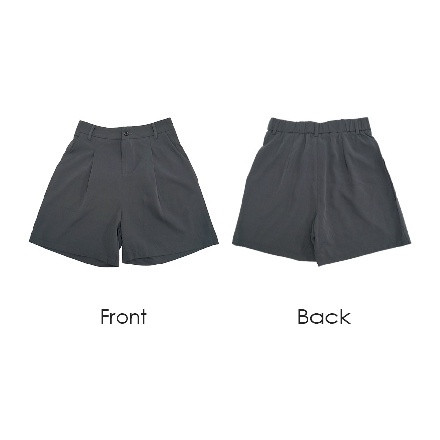 ショートパンツ タック ボトムス ボタン ポケット 韓国ファッション レディース 新作 春 夏 秋 ブラック グレー S M L JOCOSA 9134
