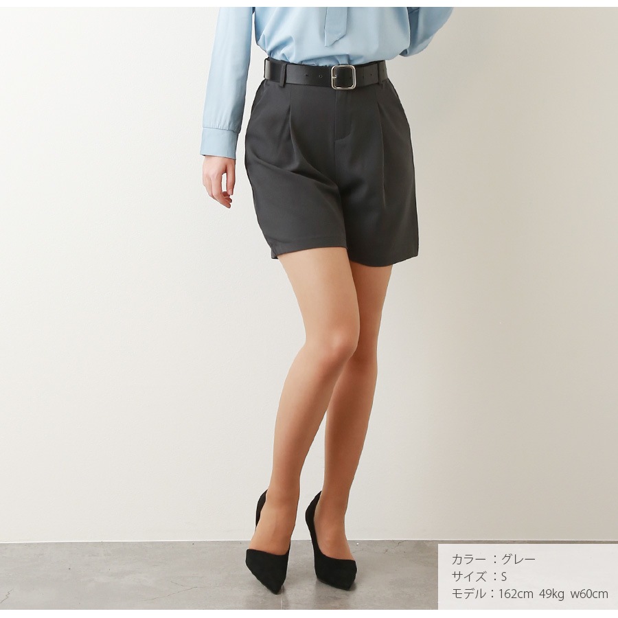 ショートパンツ タック ボトムス ボタン ポケット 韓国ファッション レディース 新作 春 夏 秋 ブラック グレー S M L JOCOSA 9134