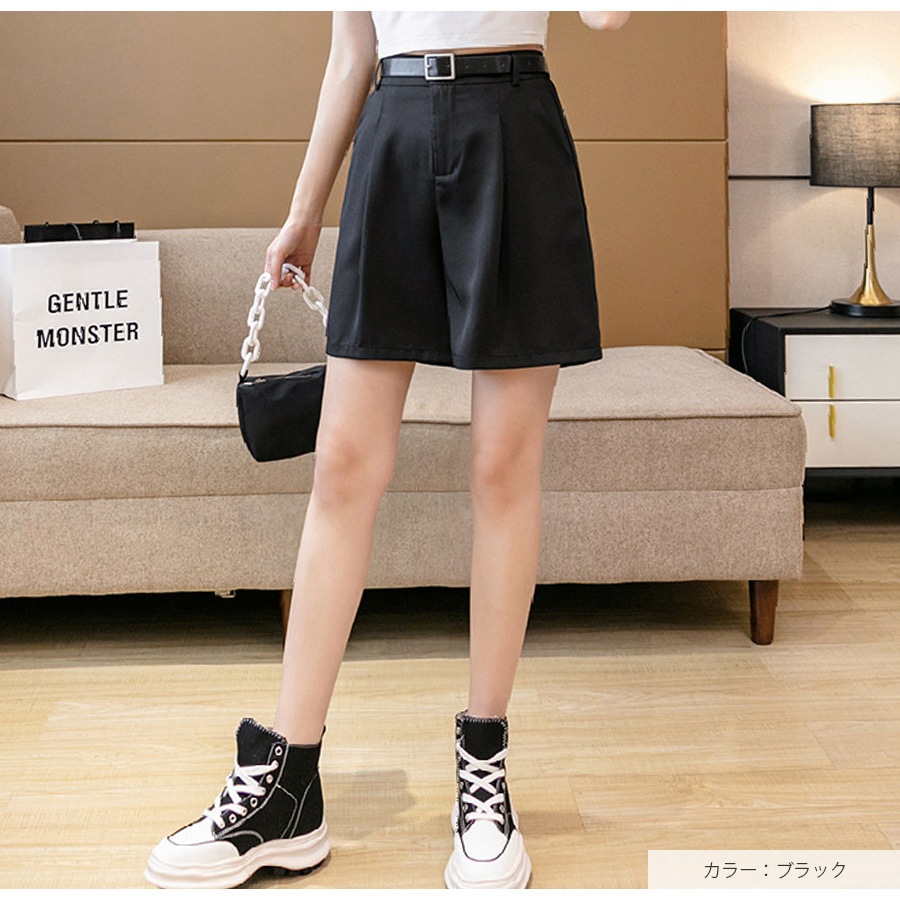 ショートパンツ タック ボトムス ボタン ポケット 韓国ファッション レディース 新作 春 夏 秋 ブラック グレー S M L JOCOSA 9134