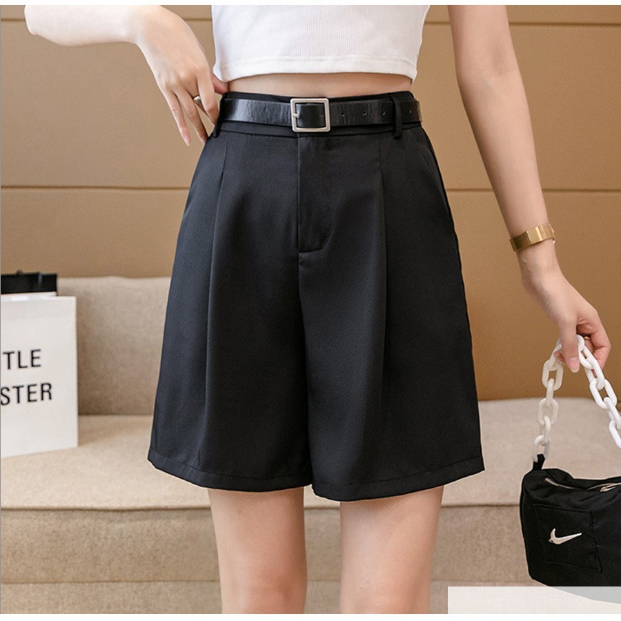 ショートパンツ タック ボトムス ボタン ポケット 韓国ファッション レディース 新作 春 夏 秋 ブラック グレー S M L JOCOSA 9134