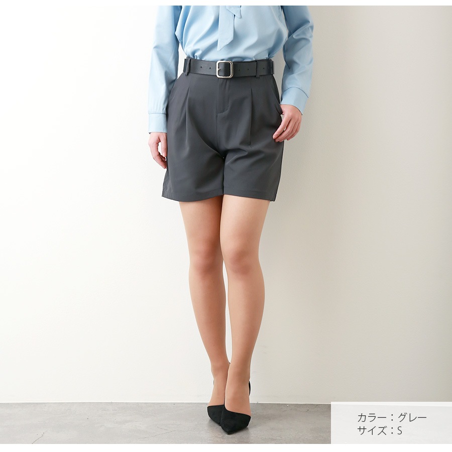 ショートパンツ タック ボトムス ボタン ポケット 韓国ファッション レディース 新作 春 夏 秋 ブラック グレー S M L JOCOSA 9134