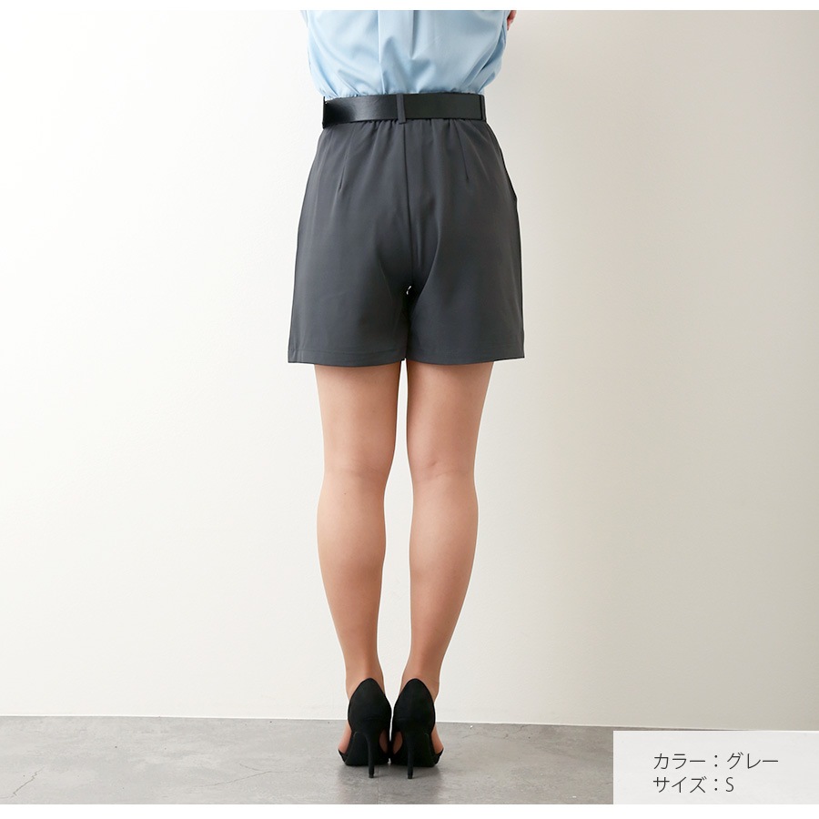 ショートパンツ タック ボトムス ボタン ポケット 韓国ファッション レディース 新作 春 夏 秋 ブラック グレー S M L JOCOSA 9134