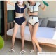 水着 上下2点セット 体型カバー ハイウエスト バイカラー パッド付き 半袖 セパレート 大人 シンプル おしゃれ レディース 夏 ホワイト ネイビー M L XL JOCOSA 9821