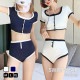 水着 上下2点セット 体型カバー ハイウエスト バイカラー パッド付き 半袖 セパレート 大人 シンプル おしゃれ レディース 夏 ホワイト ネイビー M L XL JOCOSA 9821