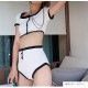 水着 上下2点セット 体型カバー ハイウエスト バイカラー パッド付き 半袖 セパレート 大人 シンプル おしゃれ レディース 夏 ホワイト ネイビー M L XL JOCOSA 9821