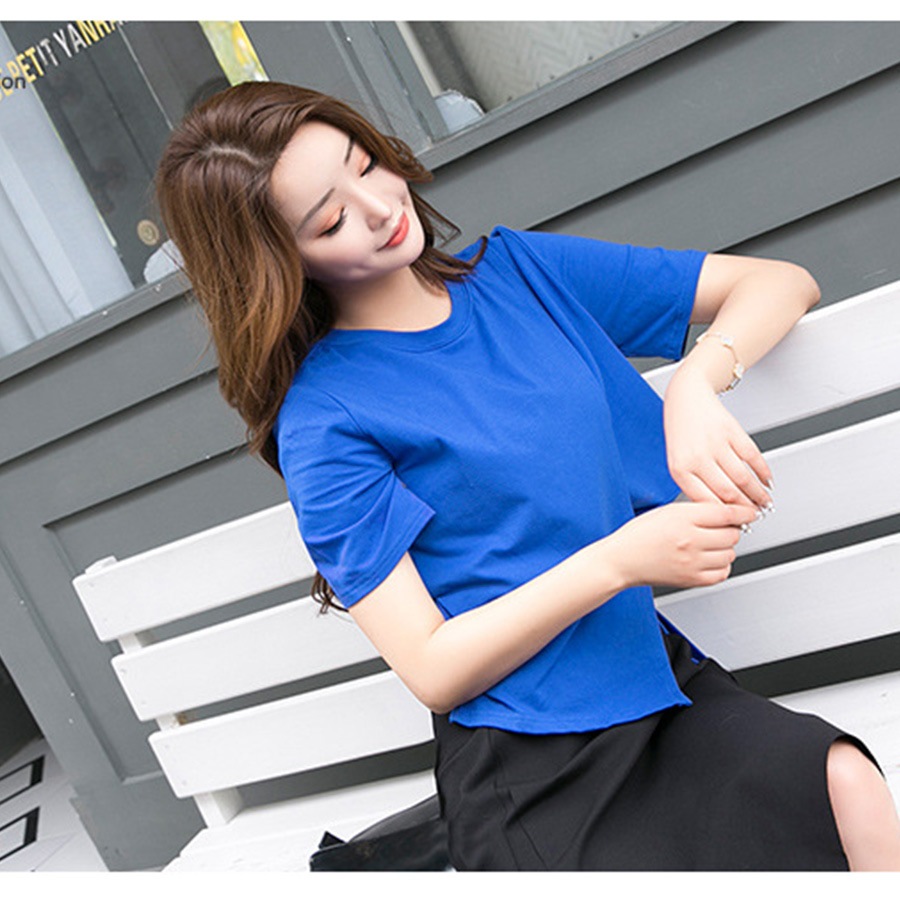 Tシャツ レディース 半袖 リボン アシンメトリー サイド開き 肌見せ 春 夏 トップス 無地 綿 セクシー コットン カットソー 薄手 カジュアル ブラック ホワイト ブルー黒 白 青 JOCOSA 8964 送料無料 即納