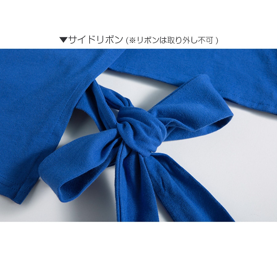 Tシャツ レディース 半袖 リボン アシンメトリー サイド開き 肌見せ 春 夏 トップス 無地 綿 セクシー コットン カットソー 薄手 カジュアル ブラック ホワイト ブルー黒 白 青 JOCOSA 8964 送料無料 即納