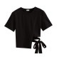 Ｔシャツ レディース 半袖 リボン アシンメトリー サイド開き 肌見せ 春 夏 トップス 無地 綿 セクシー コットン カットソー 薄手 カジュアル ブラック ホワイト ブルー黒 白 青 JOCOSA 8964 送料無料 即納