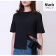 Ｔシャツ レディース 半袖 リボン アシンメトリー サイド開き 肌見せ 春 夏 トップス 無地 綿 セクシー コットン カットソー 薄手 カジュアル ブラック ホワイト ブルー黒 白 青 JOCOSA 8964 送料無料 即納