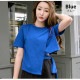Ｔシャツ レディース 半袖 リボン アシンメトリー サイド開き 肌見せ 春 夏 トップス 無地 綿 セクシー コットン カットソー 薄手 カジュアル ブラック ホワイト ブルー黒 白 青 JOCOSA 8964 送料無料 即納