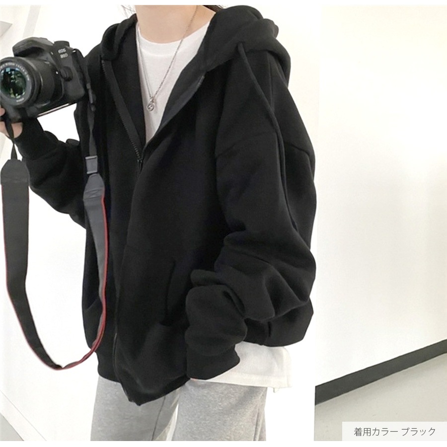パーカー オーバーサイズ 裏起毛 フード トップス 長袖 韓国ファッション 秋 冬 大きいサイズ ストリート ギャル レディース 新作 ブラック 黒 グレー 灰 ブルー 青 S M L JOCOSA 8388