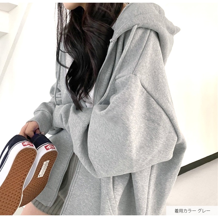 パーカー オーバーサイズ 裏起毛 フード トップス 長袖 韓国ファッション 秋 冬 大きいサイズ ストリート ギャル レディース 新作 ブラック 黒 グレー 灰 ブルー 青 S M L JOCOSA 8388