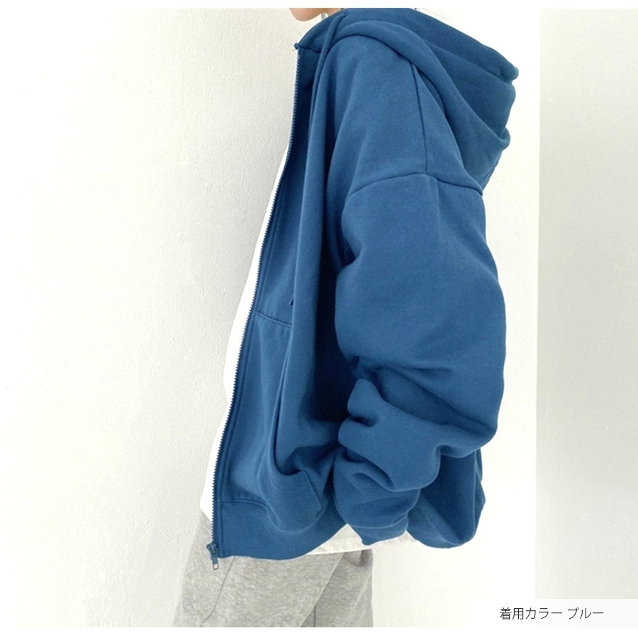 パーカー オーバーサイズ 裏起毛 フード トップス 長袖 韓国ファッション 秋 冬 大きいサイズ ストリート ギャル レディース 新作 ブラック 黒 グレー 灰 ブルー 青 S M L JOCOSA 8388