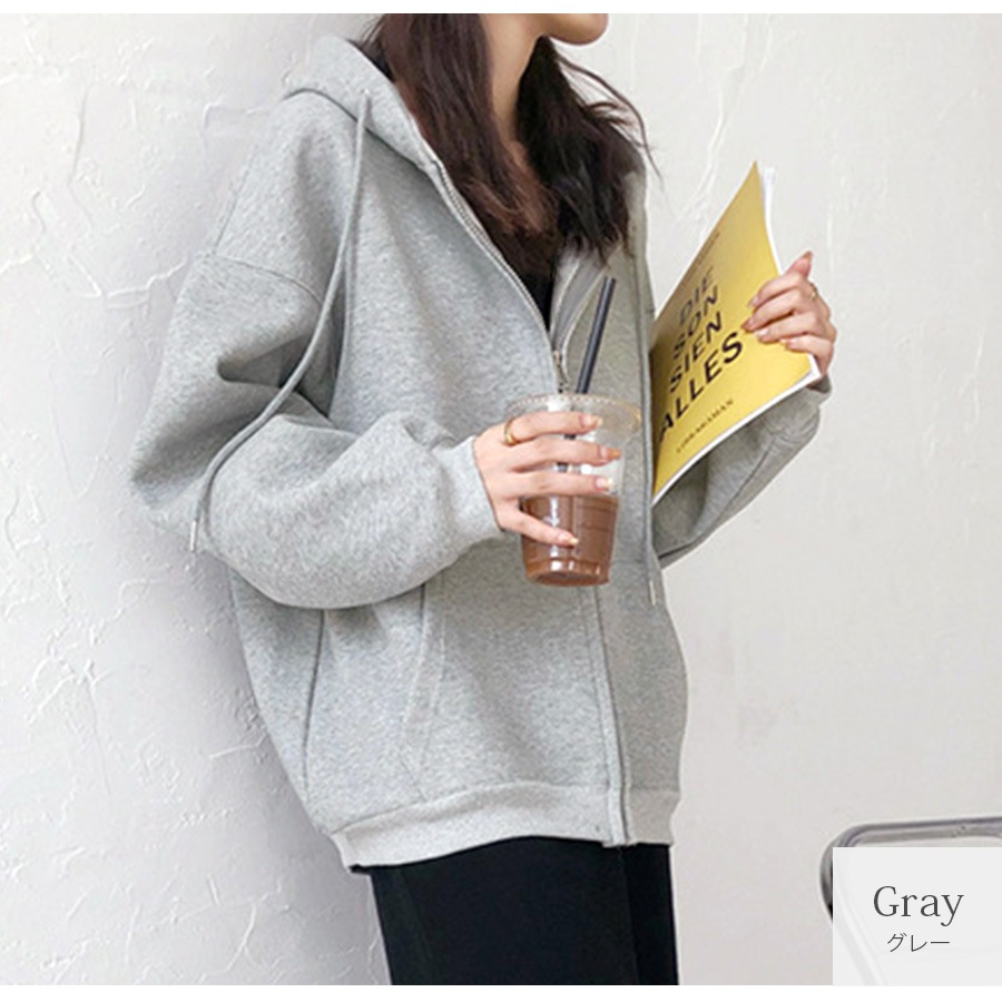 パーカー オーバーサイズ 裏起毛 フード トップス 長袖 韓国ファッション 秋 冬 大きいサイズ ストリート ギャル レディース 新作 ブラック 黒 グレー 灰 ブルー 青 S M L JOCOSA 8388
