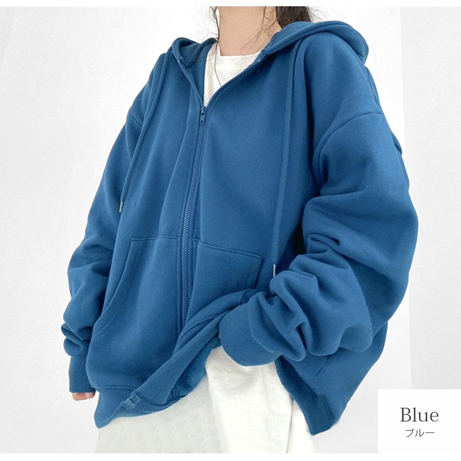 パーカー オーバーサイズ 裏起毛 フード トップス 長袖 韓国ファッション 秋 冬 大きいサイズ ストリート ギャル レディース 新作 ブラック 黒 グレー 灰 ブルー 青 S M L JOCOSA 8388