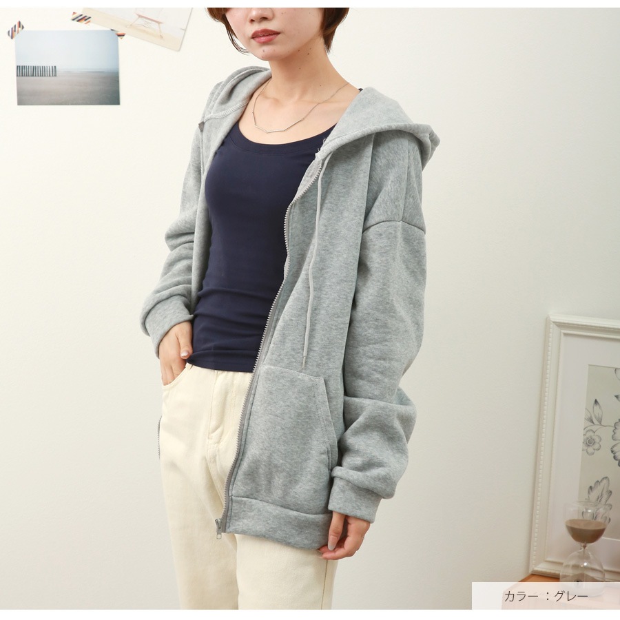 パーカー オーバーサイズ 裏起毛 フード トップス 長袖 韓国ファッション 秋 冬 大きいサイズ ストリート ギャル レディース 新作 ブラック 黒 グレー 灰 ブルー 青 S M L JOCOSA 8388