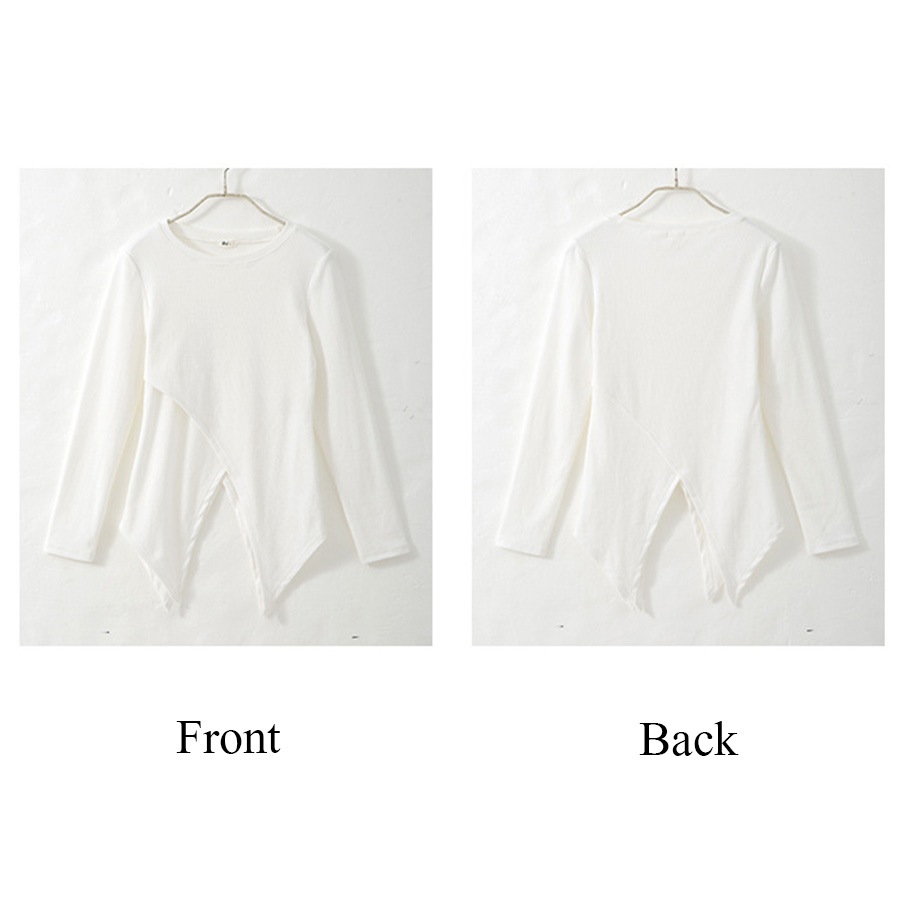 トップス レディース 長袖 変形裾 細リブ リボン結び 2way ヘムライン 肌見せ 春 秋 冬 無地 セクシー カットソー 薄手 カジュアル ブラック ホワイト 黒 白 JOCOSA 8965 送料無料 即納